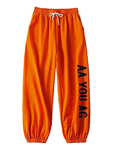 ORANDESIGNE Damen Jogginghose Lang Sporthose Freizeit Hose Hohe Taile Elastischer Bund Traininghose Sweathose mit Taschen Orange L von ORANDESIGNE