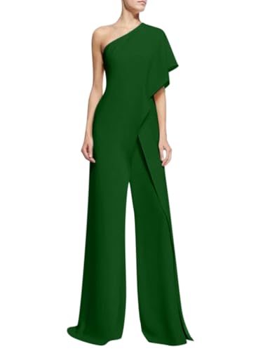 ORANDESIGNE Damen Jumpsuit Lang Elegant Festlich Overall Abendmode Blazer Hosenanzug Business Eeinteiler Hochzeit Playsuit Romper High Waist Hose Weites Bein Spielanzug Grün 3XL von ORANDESIGNE