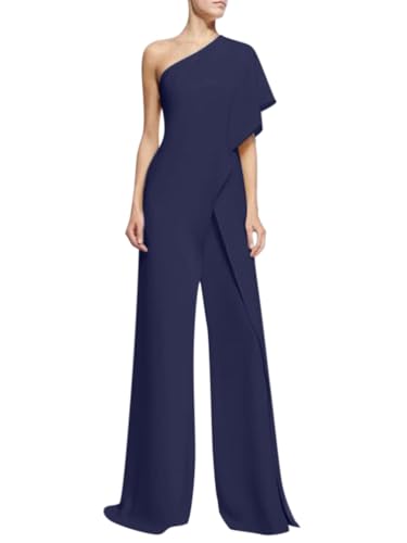 ORANDESIGNE Damen Jumpsuit Lang Elegant Festlich Overall Abendmode Blazer Hosenanzug Business Eeinteiler Hochzeit Playsuit Romper High Waist Hose Weites Bein Spielanzug Marineblau L von ORANDESIGNE