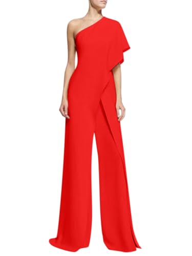 ORANDESIGNE Damen Jumpsuit Lang Elegant Festlich Overall Abendmode Blazer Hosenanzug Business Eeinteiler Hochzeit Playsuit Romper High Waist Hose Weites Bein Spielanzug Rot 3XL von ORANDESIGNE