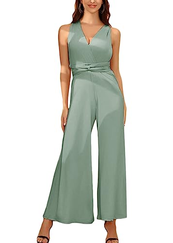 ORANDESIGNE Damen Jumpsuit Multiway V-Ausschnitt Elegant Rückenfrei Ärmellos Schulterfrei Infinity Overalls Bandeau Top Playsuit Lang Romper Formal Hochzeit Cocktail Party Festlich A Grün XL von ORANDESIGNE