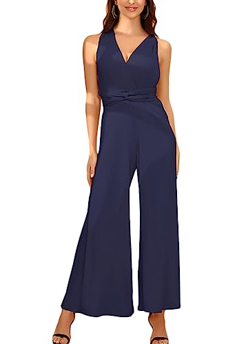 ORANDESIGNE Damen Jumpsuit Multiway V-Ausschnitt Elegant Rückenfrei Ärmellos Schulterfrei Infinity Overalls Bandeau Top Playsuit Lang Romper Formal Hochzeit Cocktail Party Festlich A Marine S von ORANDESIGNE