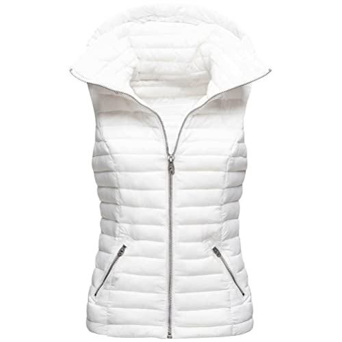 ORANDESIGNE Damen Kapuzen Daunenweste Mantel Winter Leichte Schlanke Weste Jacke Ärmellose Steppweste Winddichte Oberteile Sportweste Bodywarmer Outdoorwear C Weiß L von ORANDESIGNE
