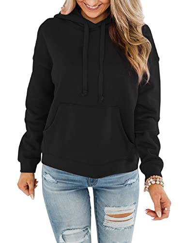 ORANDESIGNE Damen Kapuzenpullover Hoodies Kordelzug Pullover Basic Casual Sweatshirt Langarm Tops mit Kängurutasche Schwarz M von ORANDESIGNE