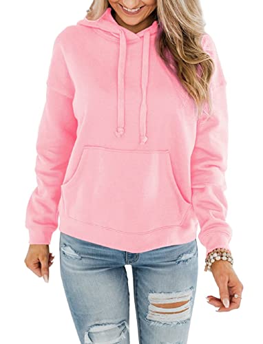 ORANDESIGNE Damen Kapuzenpullover Hoodies Kordelzug Pullover Basic Casual Sweatshirt Langarm Tops mit Kängurutasche rosa M von ORANDESIGNE