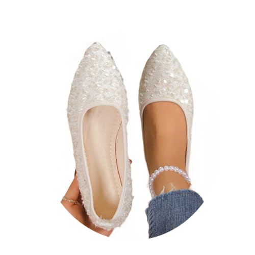 ORANDESIGNE Damen Klassische Ballerinas mit Pailletten Ballerina Schuhe Elegant Glänzende Pailletten Flache Glitzer Bequeme Party Hochzeit Flats Schuhe 41 EU A Weiß ORANDESIGNE Damen Klassische Ballerinas mit Pailletten Ballerina Schuhe Elegant Glänzende Pailletten Flache Glitzer Bequeme Party Hochzeit Flats Schuhe 41 EU A Weiß von ORANDESIGNE