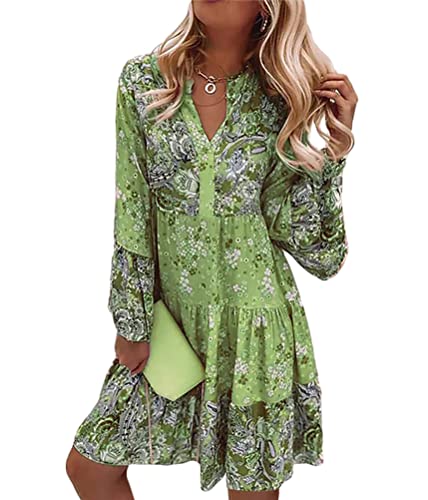 ORANDESIGNE Damen Kleider Strandkleid Boho Tunika Sommerkleid V-Ausschnitt Blumenkleid Lose A-Linie 3/4-Arm Tunika Mini Kleider Casual X10 Grün S ORANDESIGNE Damen Kleider Strandkleid Boho Tunika Sommerkleid V-Ausschnitt Blumenkleid Lose A-Linie 3/4-Arm Tunika Mini Kleider Casual X10 Grün S von ORANDESIGNE