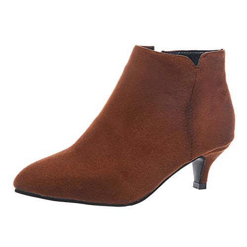 ORANDESIGNE Damen Kleiner Absatz Frauen Ankle Boots Wildleder Reissverschluss Stiefel Mit Absatz 5cm A Braun 37 EU von ORANDESIGNE