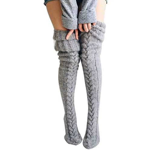 ORANDESIGNE Damen Kniestrümpfe Winter Socken Overknee Warmer Oberschenkel Hohe Über das Knie Lange Socken Winter Strümpfe Hellgrau Sockenhöhe 85cm + Sohlenlänge 25cm von ORANDESIGNE