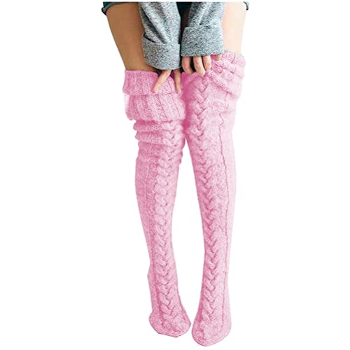 ORANDESIGNE Damen Kniestrümpfe Winter Socken Overknee Warmer Oberschenkel Hohe Über das Knie Lange Socken Winter Strümpfe Rosa Sockenhöhe 85cm + Sohlenlänge 25cm von ORANDESIGNE