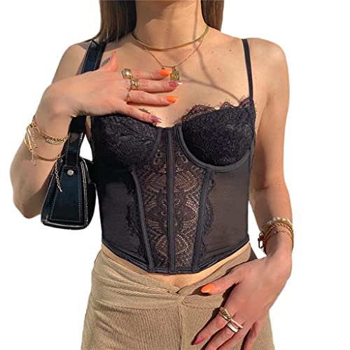 ORANDESIGNE Damen Korsett Top Vollbrust Corsage Y2K Vintage Corsagen Bustier Korsetts Halbkorsett Corset Crop Tops Bustier Unterbrust Rückenfrei Ärmellos Ästhetischer Bodyshaper A Schwarz S von ORANDESIGNE