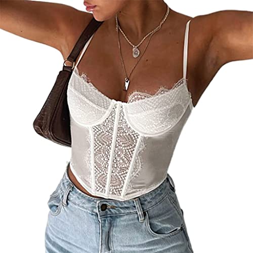 ORANDESIGNE Damen Korsett Top Vollbrust Corsage Y2K Vintage Corsagen Bustier Korsetts Halbkorsett Corset Crop Tops Bustier Unterbrust Rückenfrei Ärmellos Ästhetischer Bodyshaper A Weiß S von ORANDESIGNE