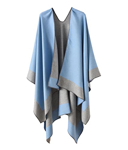 ORANDESIGNE Damen Poncho Schal Cashmere Feeling Strick Cape Cardigan Gestrickt Überdimensionalen Decke Kap-Schal Für Frauen Mutter Geschenk A Blau von ORANDESIGNE