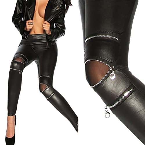 ORANDESIGNE Damen Lederoptik Leggings Kunstleder Hose Hohe Taille Stretch PU Lederhose Skinny Leggins Strumpfhose Hohe Taille Bleistifthose Freizeithose C Schwarz S von ORANDESIGNE