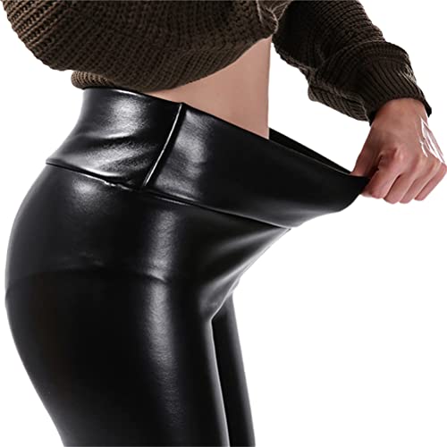 ORANDESIGNE Damen Kunstleder Leggings High Waist Leggings Hose Strumpfhosen Treggins Leggins Kunstleder Leggings Leder Look hüfthoch J Schwarz XL von ORANDESIGNE