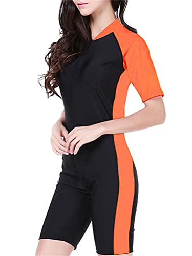 ORANDESIGNE Damen Kurz Neoprenanzug Kurzarm One Piece Frontreißverschluss Schwimmanzug zum Tauchen Schnorcheln Surfen Schwimmen Anzug Badeanzug A Orange XXL von ORANDESIGNE