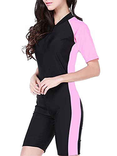 ORANDESIGNE Damen Kurz Neoprenanzug Kurzarm One Piece Frontreißverschluss Schwimmanzug zum Tauchen Schnorcheln Surfen Schwimmen Anzug Badeanzug A Rosa S von ORANDESIGNE