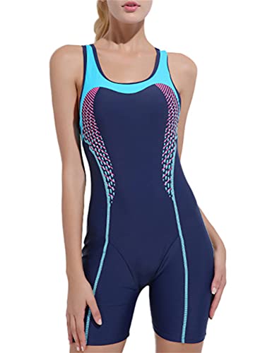 ORANDESIGNE Damen Kurz Neoprenanzug Kurzarm One Piece Frontreißverschluss Schwimmanzug zum Tauchen Schnorcheln Surfen Schwimmen Anzug Badeanzug D Blau XXL von ORANDESIGNE