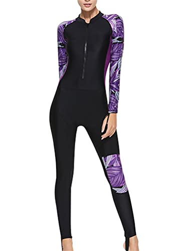 ORANDESIGNE Damen Kurz Neoprenanzug Kurzarm One Piece Frontreißverschluss Schwimmanzug zum Tauchen Schnorcheln Surfen Schwimmen Anzug Badeanzug F Violett XL von ORANDESIGNE