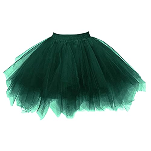 ORANDESIGNE Damen Kurz Retro Petticoat Rock Ballett 50er Tutu Unterrock Abschlussball Tanzkleid Party Minirock Tüllrock Party Mehrschichtiger Puffy Cosplay Rock, Länge 45cm A Dunkelgrün XL von ORANDESIGNE