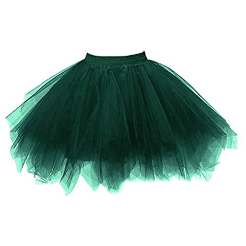 ORANDESIGNE Damen Kurz Retro Petticoat Rock Ballett 50er Tutu Unterrock Abschlussball Tanzkleid Party Minirock Tüllrock Party Mehrschichtiger Puffy Cosplay Rock, Länge 45cm A Dunkelgrün XXL von ORANDESIGNE