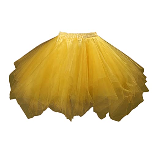 ORANDESIGNE Damen Kurz Retro Petticoat Rock Ballett 50er Tutu Unterrock Abschlussball Tanzkleid Party Minirock Tüllrock Party Mehrschichtiger Puffy Cosplay Rock, Länge 45cm A Gelb S von ORANDESIGNE