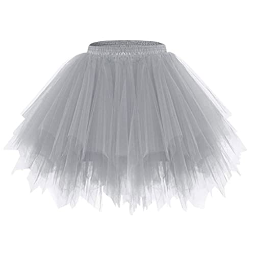 ORANDESIGNE Damen Kurz Retro Petticoat Rock Ballett 50er Tutu Unterrock Abschlussball Tanzkleid Party Minirock Tüllrock Party Mehrschichtiger Puffy Cosplay Rock, Länge 45cm A Grau M von ORANDESIGNE