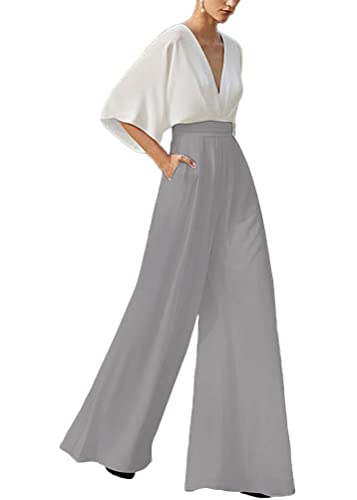 ORANDESIGNE Damen Kurzarm V-Ausschnitt Elegant Lang Jumpsuit Overall mit Gürtel Hosenanzug Playsuit Romper Schulterausschnitt Hose mit weitem Bein C Grau L ORANDESIGNE Damen Kurzarm V-Ausschnitt Elegant Lang Jumpsuit Overall mit Gürtel Hosenanzug Playsuit Romper Schulterausschnitt Hose mit weitem Bein C Grau L von ORANDESIGNE