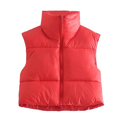 ORANDESIGNE Damen Kurze Weste mit Stehkragen Steppweste mit Reißverschluss Ärmellose Wattierte Daunenweste Winter Warm Jacke C Rot L von ORANDESIGNE