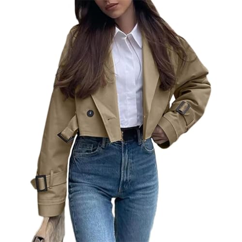 ORANDESIGNE Damen Kurzer Trenchcoat Revers Langarm Zweireiher Cropped Windjacke Klassische Einfarbig Herbst Jacke Winddichter Übergangsmantel mit Gürtel A Braun M ORANDESIGNE Damen Kurzer Trenchcoat Revers Langarm Zweireiher Cropped Windjacke Klassische Einfarbig Herbst Jacke Winddichter Übergangsmantel mit Gürtel A Braun M von ORANDESIGNE