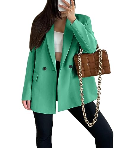 ORANDESIGNE Damen Lässig Blazer Elegante Lange Ärmel Revers Blazer Offen Vorne Solide Arbeit Büro Jacke Zweireiher Blazer A Grün L von ORANDESIGNE