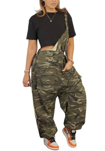 ORANDESIGNE Damen Lässig Denim Harem Jumpsuit Übergröße Camo Spaghetti Riemen Ärmellos Weites Bein Baggy Overall Stramplerhosen A Tarnung L von ORANDESIGNE