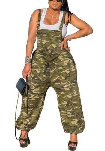 ORANDESIGNE Damen Lässig Denim Harem Jumpsuit Übergröße Camo Spaghetti Riemen Ärmellos Weites Bein Baggy Overall Stramplerhosen B Tarnung M von ORANDESIGNE