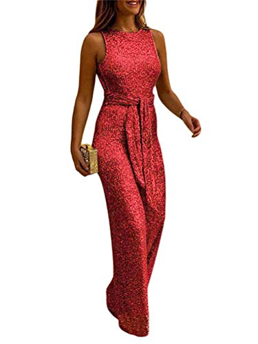 ORANDESIGNE Damen Langarm O-Ausschnitt Elegant Lang Jumpsuit Overall Hosenanzug Playsuit Romper S-XL Rot 34 von ORANDESIGNE