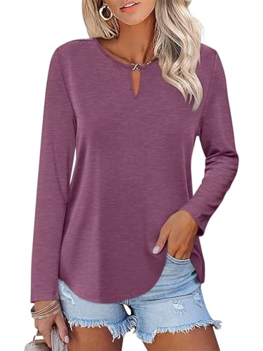 ORANDESIGNE Damen-Langarm-Shirts, lässig, Herbst, Tunika, Tops, Weinrot, Small von ORANDESIGNE