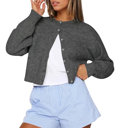 ORANDESIGNE Damen Langarm Strickjacke Y2K Offene Vorderseite Button Down Crop Pullover Knopfleiste Cardigan Leichter Strickpullover Herbst Outfits Tops A Dunkelgrau S ORANDESIGNE Damen Langarm Strickjacke Y2K Offene Vorderseite Button Down Crop Pullover Knopfleiste Cardigan Leichter Strickpullover Herbst Outfits Tops A Dunkelgrau S von ORANDESIGNE