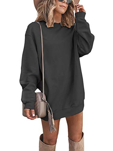 ORANDESIGNE Damen Langarm Sweatshirt Herbst Winter Lange Pullover Einfarbig Pulli Sexy Oversize Tunika Mini Kleid Casual Lose Rundhals Tops Mode Schwarz 34 von ORANDESIGNE