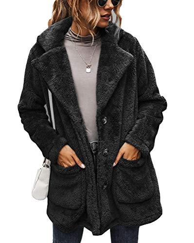 ORANDESIGNE Damen Langarm Trenchcoat Mantel Coat Damen Casual Mantel Für Revers Lange Ärmel Outwear Vordere Leistentaschen Coat Schwarz M von ORANDESIGNE