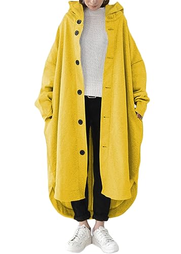 ORANDESIGNE Damen Lange Hoodie Knopf Sweatjacke Langarmshirt Kapuzenpullover Sweatshirtjacke Pullover Oberteile Kapuzenpullover mit Tasche A Gelb 3XL ORANDESIGNE Damen Lange Hoodie Knopf Sweatjacke Langarmshirt Kapuzenpullover Sweatshirtjacke Pullover Oberteile Kapuzenpullover mit Tasche A Gelb 3XL von ORANDESIGNE
