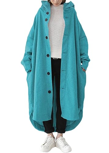 ORANDESIGNE Damen Lange Hoodie Knopf Sweatjacke Langarmshirt Kapuzenpullover Sweatshirtjacke Pullover Oberteile Kapuzenpullover mit Tasche A Grün XXL von ORANDESIGNE