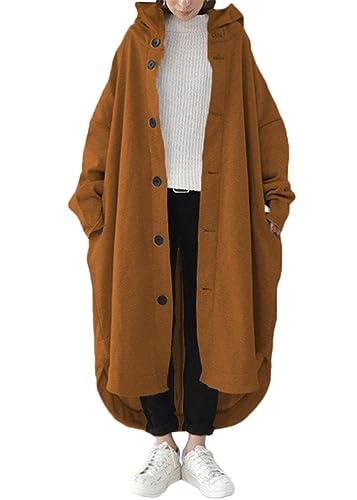 ORANDESIGNE Damen Lange Hoodie Knopf Sweatjacke Langarmshirt Kapuzenpullover Sweatshirtjacke Pullover Oberteile Kapuzenpullover mit Tasche A Kaffee M von ORANDESIGNE