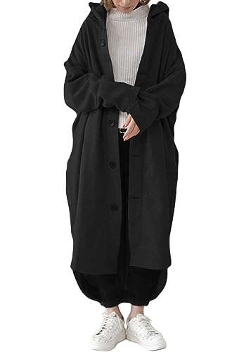 ORANDESIGNE Damen Lange Hoodie Knopf Sweatjacke Langarmshirt Kapuzenpullover Sweatshirtjacke Pullover Oberteile Kapuzenpullover mit Tasche A Schwarz XL ORANDESIGNE Damen Lange Hoodie Knopf Sweatjacke Langarmshirt Kapuzenpullover Sweatshirtjacke Pullover Oberteile Kapuzenpullover mit Tasche A Schwarz XL von ORANDESIGNE