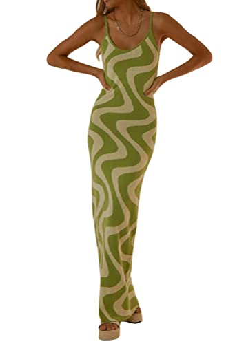 ORANDESIGNE Damen Lange Strickkleid Bikini Cutout Beach Crochet Cover Up Strandkleid Sommerkleid Strand Ärmellos Maxikleid Strandurlaub Abendkleider Elegant Casual Slim Fit E Grün 02 M von ORANDESIGNE