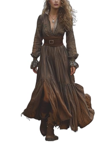 ORANDESIGNE Damen Langes Boho Kleid Vintage Rustikaler Stil V-Ausschnitt Kleid mit Blumenmuster Lässiges Maxikleid Frühling Langarm Blumenkleid Western Country Chiffonkleid H Dunkelkaffee XXL ORANDESIGNE Damen Langes Boho Kleid Vintage Rustikaler Stil V-Ausschnitt Kleid mit Blumenmuster Lässiges Maxikleid Frühling Langarm Blumenkleid Western Country Chiffonkleid H Dunkelkaffee XXL von ORANDESIGNE