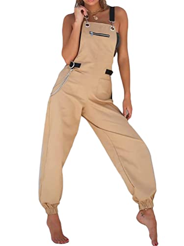 ORANDESIGNE Damen Latzhose Arbeitshose Lange Hose Overall Jumpsuit Playsuit Sommer Einfarbig Spielanzug Rompers B Khaki XS von ORANDESIGNE