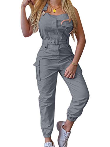 ORANDESIGNE Damen Latzhose Arbeitshose Lange Hose Overall Jumpsuit Playsuit Sommer Einfarbig Spielanzug Rompers Grau L von ORANDESIGNE