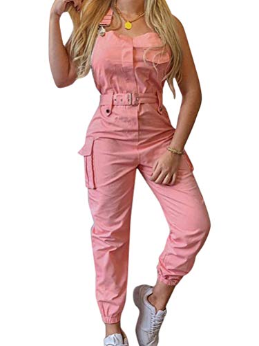 ORANDESIGNE Damen Latzhose Arbeitshose Lange Hose Overall Jumpsuit Playsuit Sommer Einfarbig Spielanzug Rompers Rosa L von ORANDESIGNE