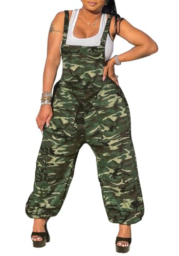 ORANDESIGNE Damen Latzhose Hippie Haremshose Goa Hose Boho 70er Jumpsuit Overall Stonewashed Catsuit B Grün XXL von ORANDESIGNE