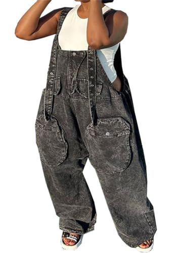 ORANDESIGNE Damen Latzhose Hippie Haremshose Goa Hose Boho 70er Jumpsuit Overall Stonewashed Catsuit E Grau 3XL von ORANDESIGNE