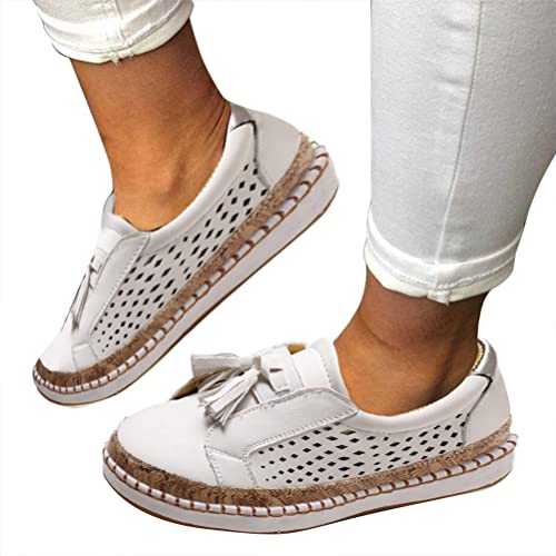 ORANDESIGNE Damen Laufschuhe Slip On Faule Schuhe Wildleder Minimalistisch Wanderschuhe Sneaker Leicht Loafer Shoes Schuhe Segelschuhe Freizeit Turnschuhe Sportschuhe D Weiß 37 EU von ORANDESIGNE